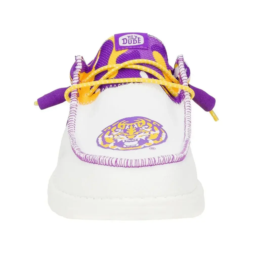 NEW HEY DUDE Mens Size 15 LSU Tigers Wally Tri Slip-On Shoes White Purple